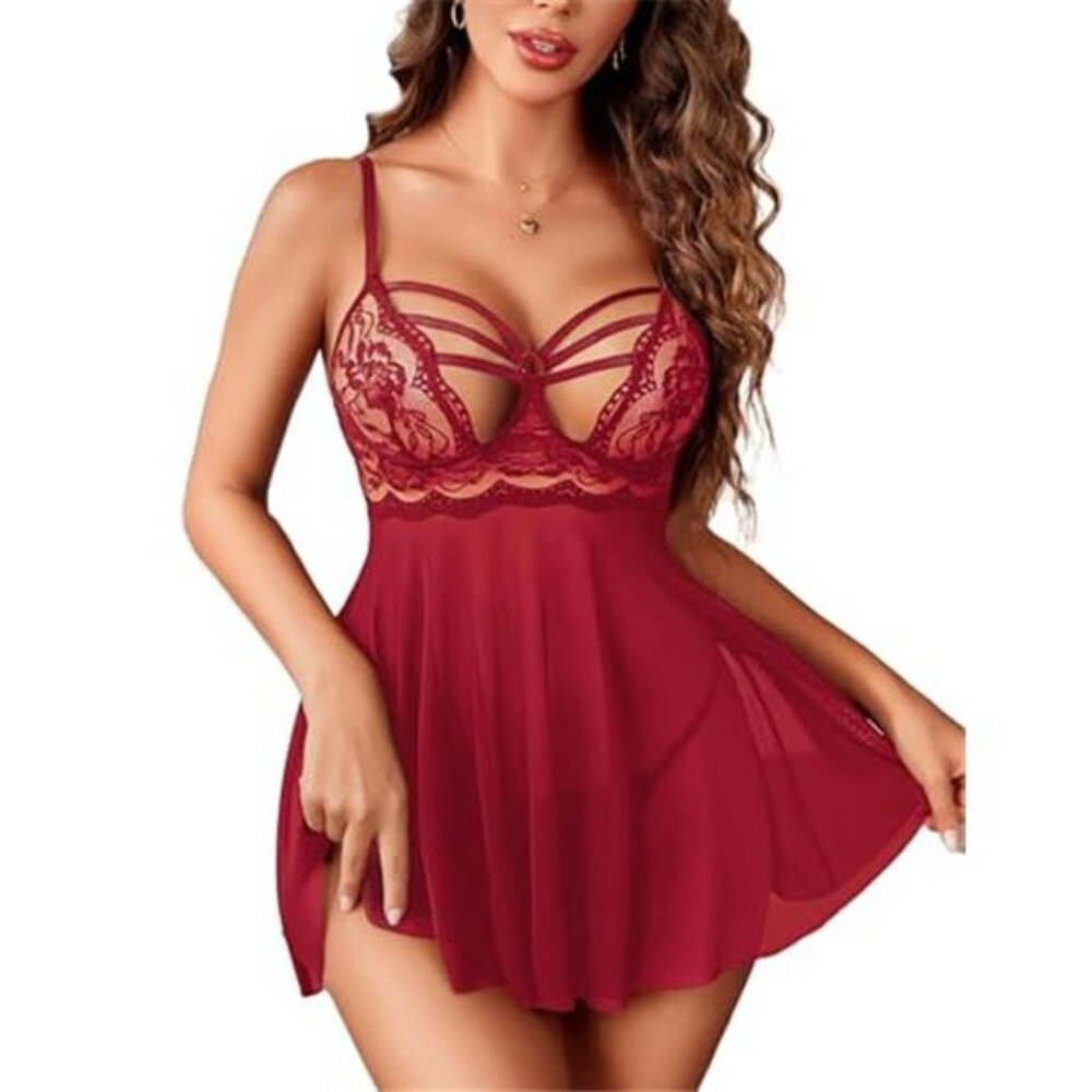 Women Lingerie Lace Babydoll Sexy Chemise Nightwear Teddy V Neck Sleepwear